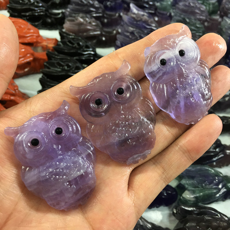 About 5CM Fluorite owl  Carving Animal crystal carved