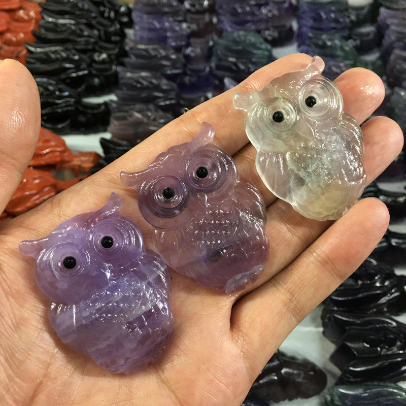 About 5CM Fluorite owl  Carving Animal crystal carved