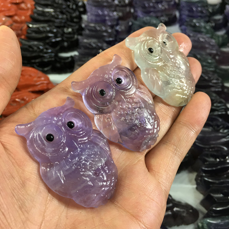 About 5CM Fluorite owl  Carving Animal crystal carved