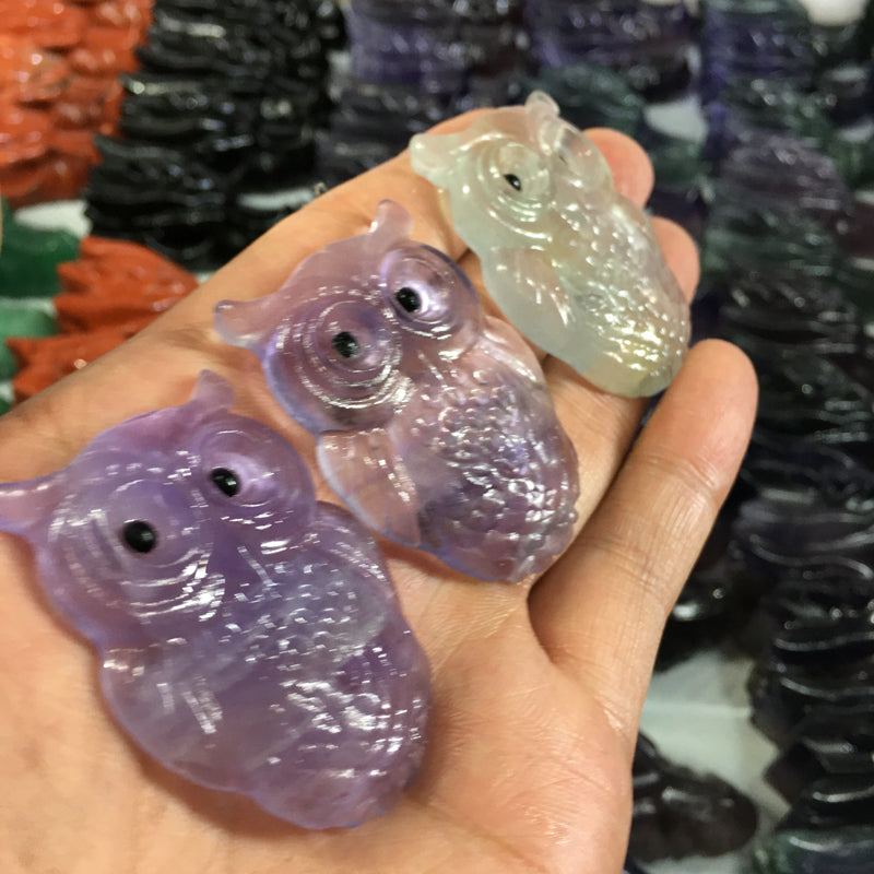 About 5CM Fluorite owl  Carving Animal crystal carved