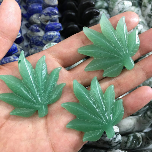 About 5CM Green aventurine Cannabis leaf Carving Plant crystal carved