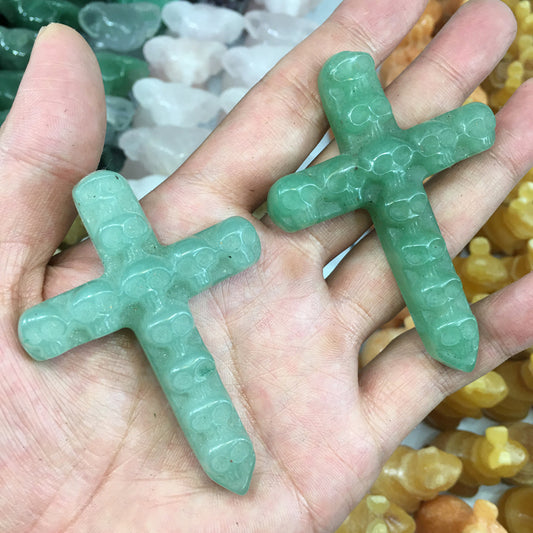 About 7.5CM Green aventurine Skull cross Carving crystal carved