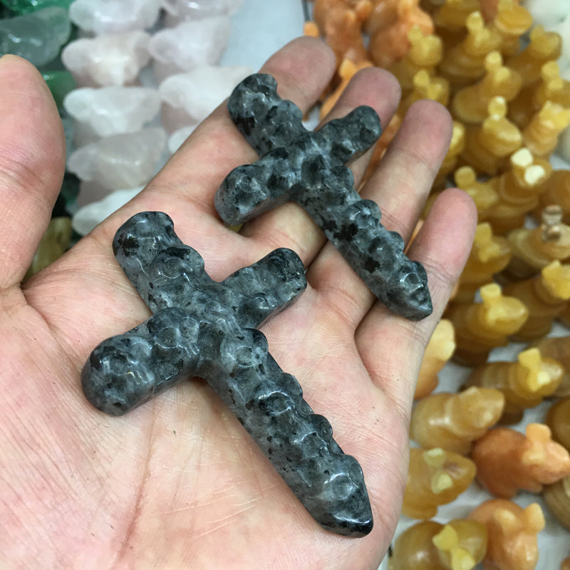 About 7.5CM Larvikite Skull cross Carving crystal carved