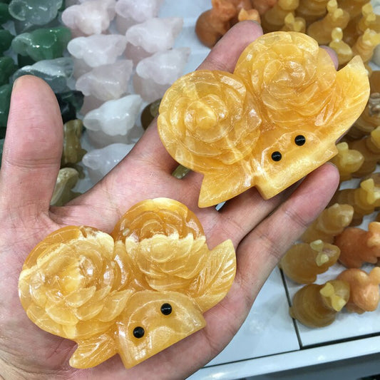 About Yellow Calcite Double flower Carving crystal carved