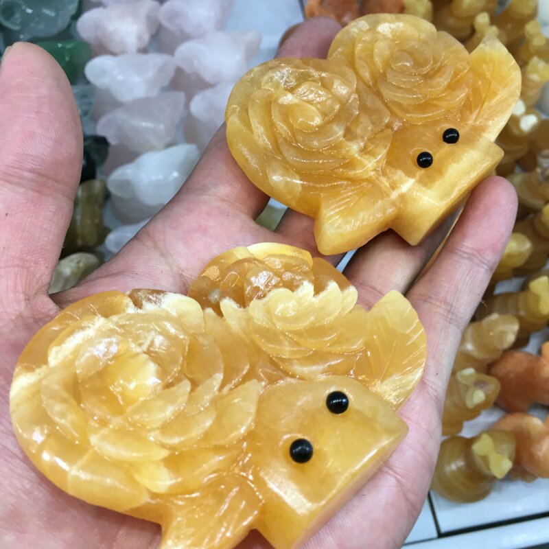 About Yellow Calcite Double flower Carving crystal carved