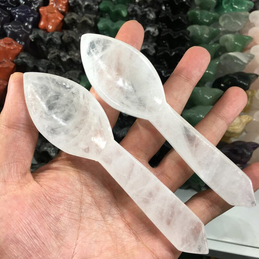 About 13CM Clear Quartz Spoon Carving crystal carved