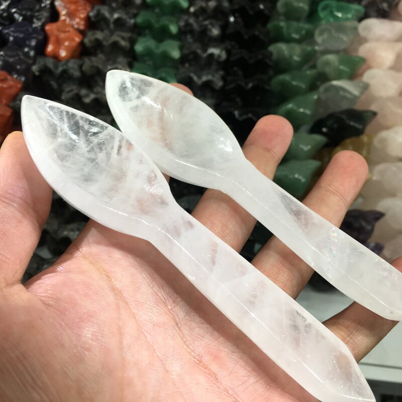 About 13CM Clear Quartz Spoon Carving crystal carved