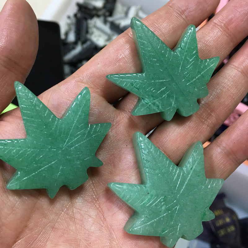 About 4.5CM Green aventurine Maple leaf Carving Plant crystal carved