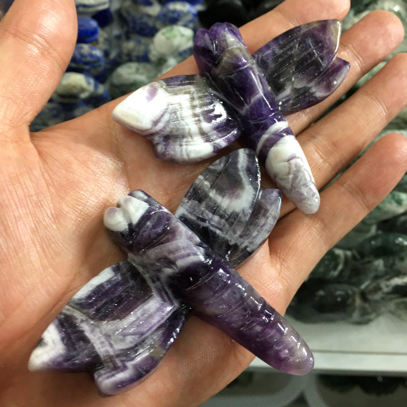 About 6*8CM Dream Amethyst Dragonfly Carving Animal crystal carved