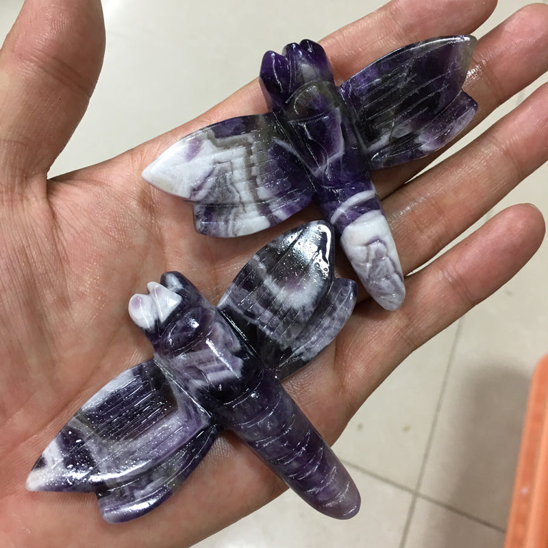 About 6*8CM Dream Amethyst Dragonfly Carving Animal crystal carved