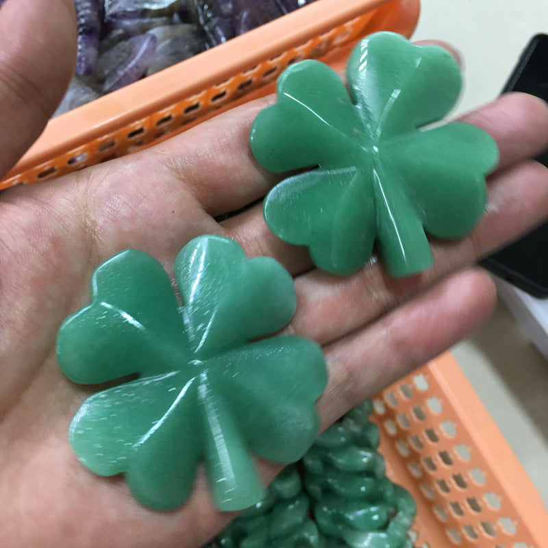 About 5.5CM Green aventurine Lucky Four-leaf clover Carving crystal carved