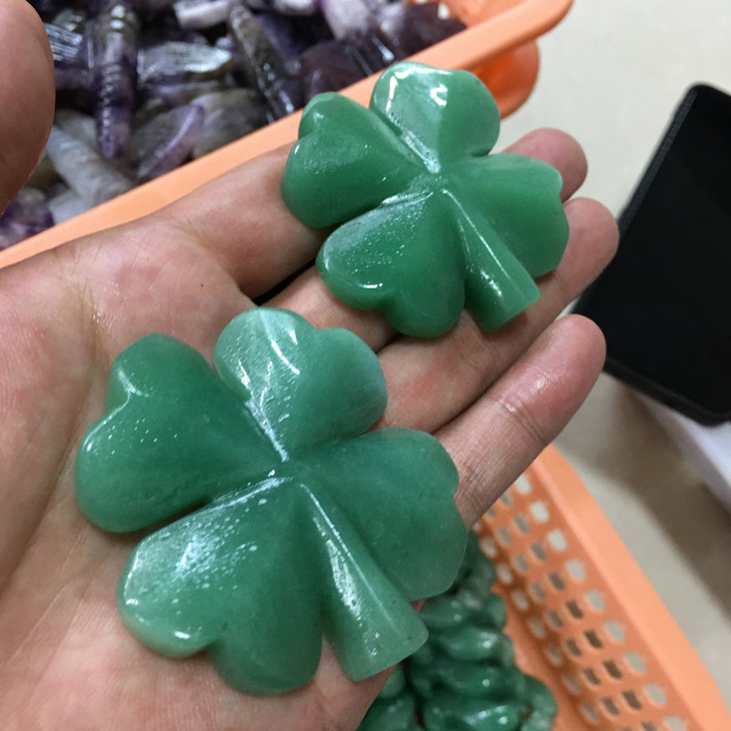 About 5.5CM Green aventurine Lucky Four-leaf clover Carving crystal carved