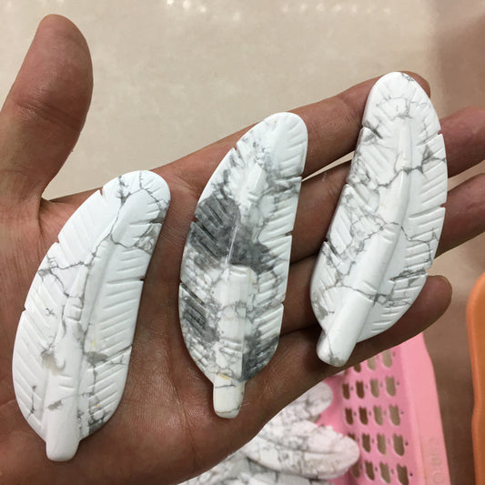 About 8.5CM Howlite Feather Carving crystal carved