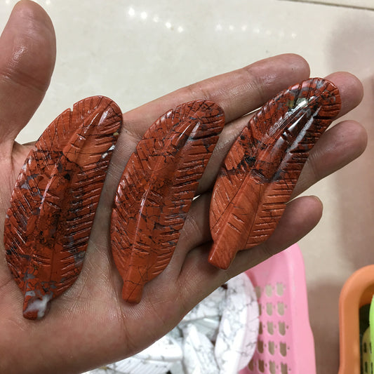 About 8.5CM Red Jasper Feather Carving crystal carved