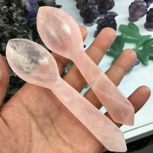 About 13CM Rose quartz Spoon Carving crystal carved