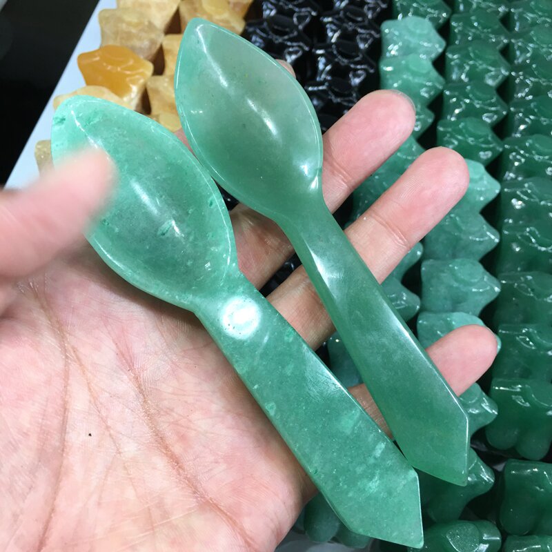 About 13CM Green aventurine Spoon Carving crystal carved