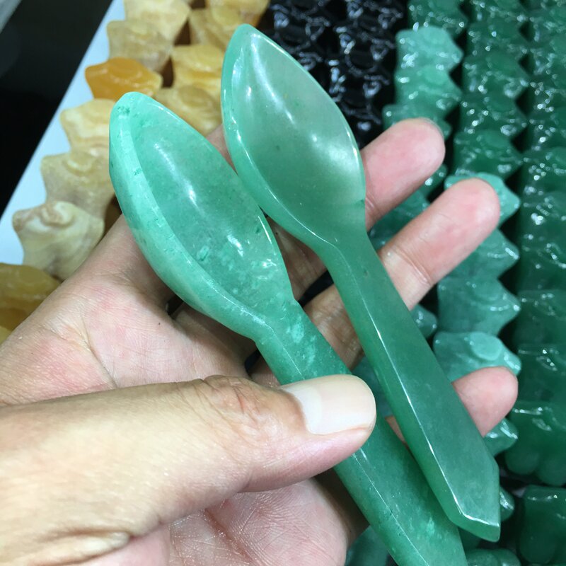 About 13CM Green aventurine Spoon Carving crystal carved