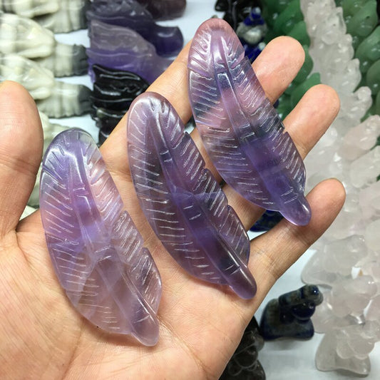 About 8.5CM Fluorite Feather Carving crystal carved