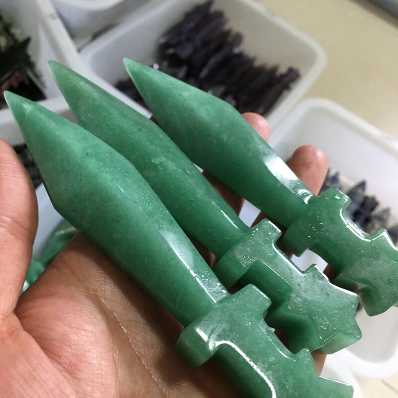 About 13CM Green aventurine dagger Carving crystal carved