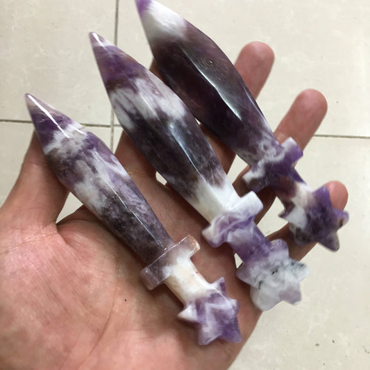 About 13CM Dream Amethyst dagger Carving crystal carved