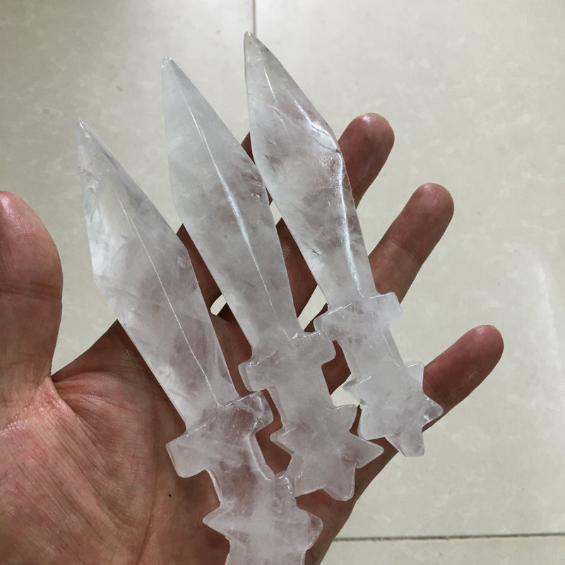 About 13CM Clear Quartz dagger Carving crystal carved