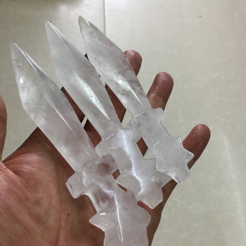 About 13CM Clear Quartz dagger Carving crystal carved