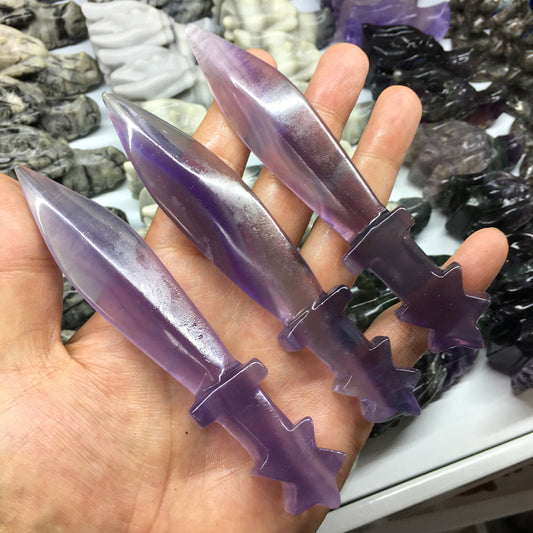 About 13CM Fluorite dagger Carving crystal carved