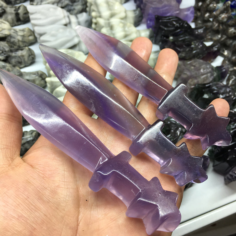 About 13CM Fluorite dagger Carving crystal carved