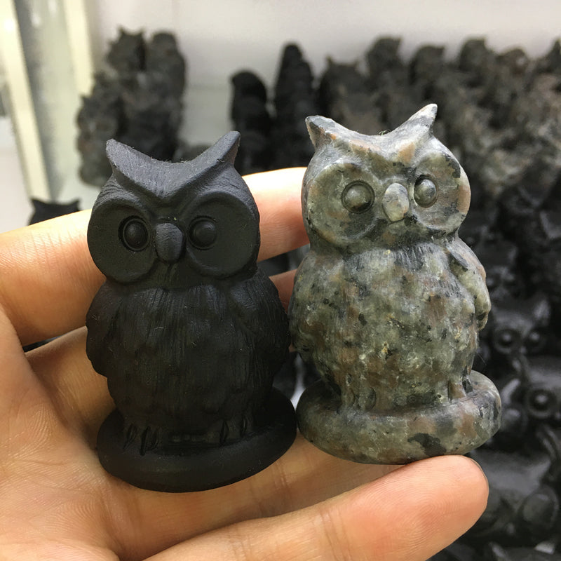 Owl Black obsidian Yooperlite Carving Natural crystal animal bird carved