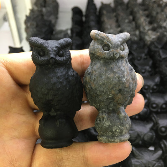 Owl Black obsidian Yooperlite Carving Natural crystal animal bird carved