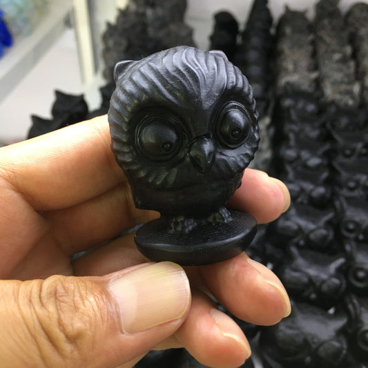 Owl Black obsidian Yooperlite Carving Natural crystal animal bird carved