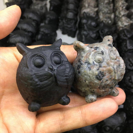 Owl Black obsidian Yooperlite Carving Natural crystal animal bird carved