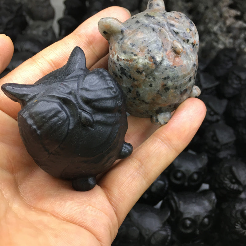 Owl Black obsidian Yooperlite Carving Natural crystal animal bird carved