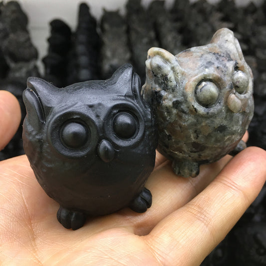 Owl Black obsidian Yooperlite Carving Natural crystal animal bird carved