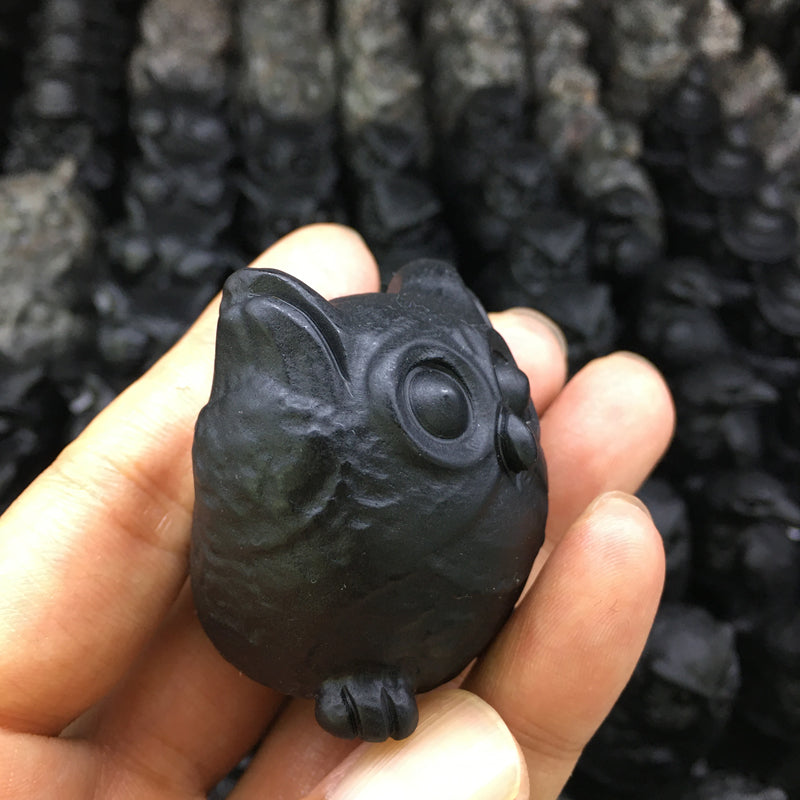 Owl Black obsidian Yooperlite Carving Natural crystal animal bird carved