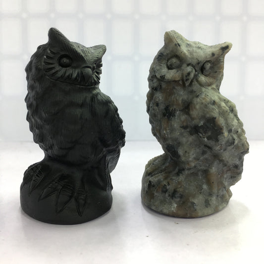 Owl Black obsidian Yooperlite Carving Natural crystal animal bird carved