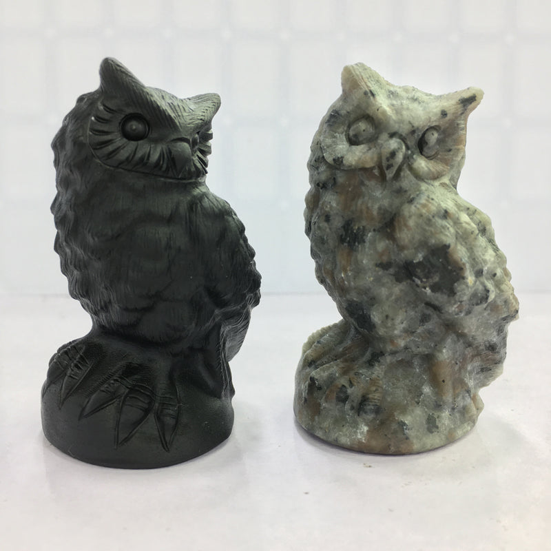 Owl Black obsidian Yooperlite Carving Natural crystal animal bird carved