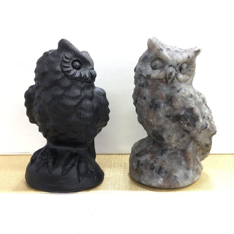 Owl Black obsidian Yooperlite Carving Natural crystal animal bird carved