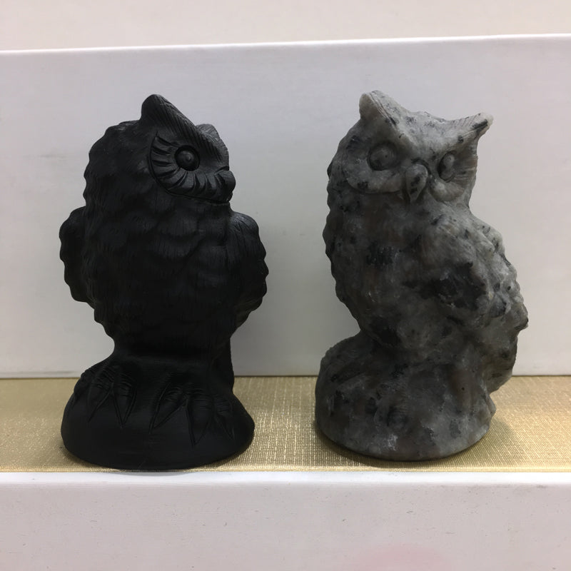 Owl Black obsidian Yooperlite Carving Natural crystal animal bird carved