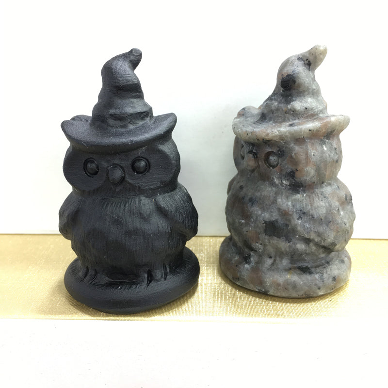 Owl Wizard hat Black obsidian Yooperlite Carving Natural crystal animal bird carved