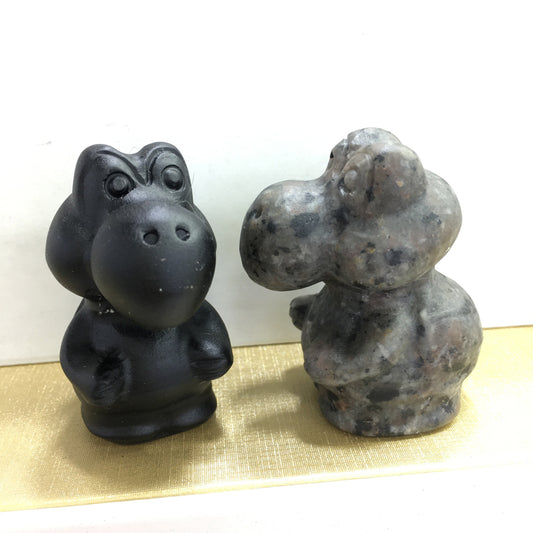 Yoshi Black obsidian Yooperlite Carving Natural crystal Super Mario carved