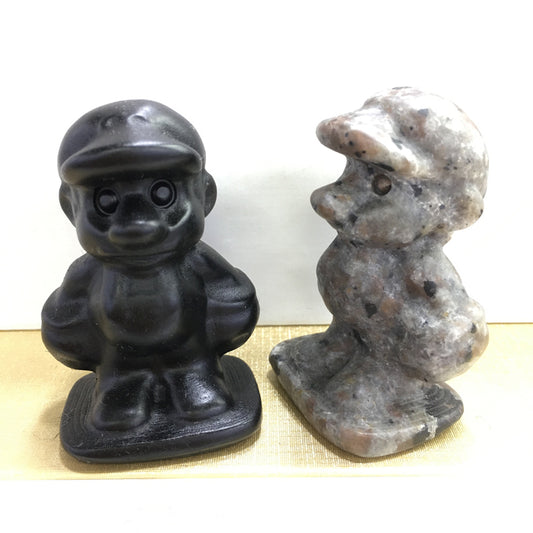 Mario Black obsidian Yooperlite Carving Natural crystal Super Mario carved