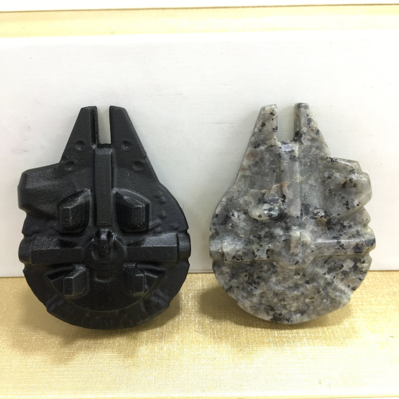 Millennium Falcon Black obsidian Yooperlite Carving Natural crystal Star Wars carved