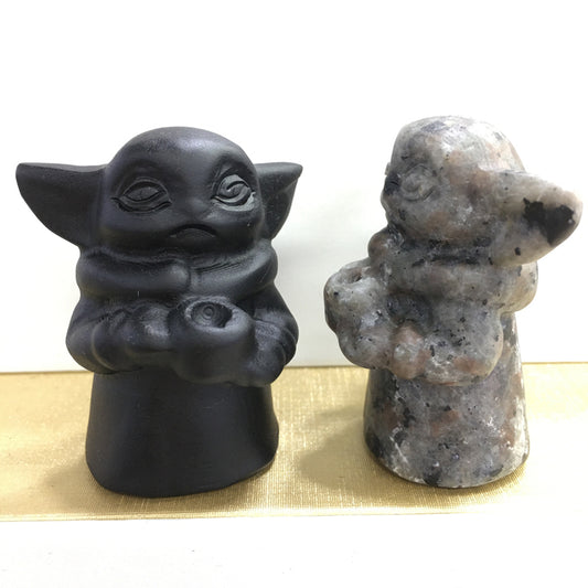 Yoda Black obsidian Yooperlite Carving Natural crystal Star Wars carved