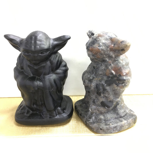 Yoda Black obsidian Yooperlite Carving Natural crystal Star Wars carved