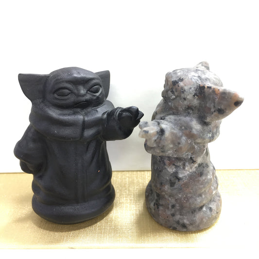 Yoda Black obsidian Yooperlite Carving Natural crystal Star Wars carved