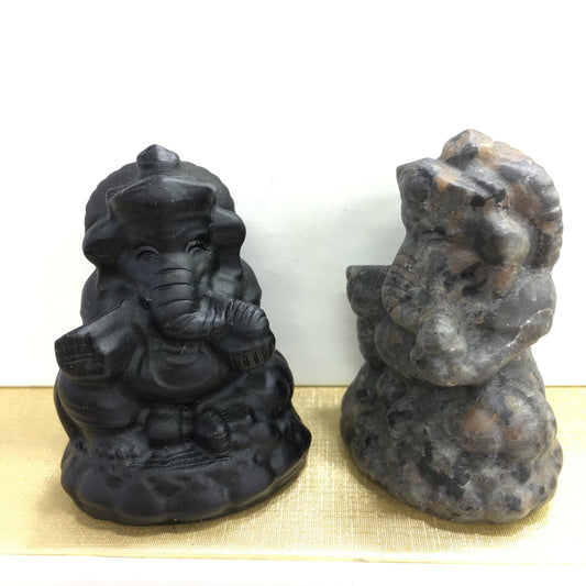 Ganesha Black obsidian Yooperlite Carving Natural crystal carved