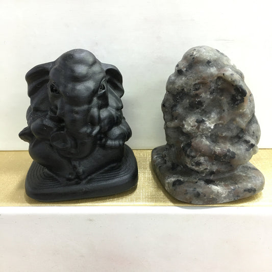 Ganesha Black obsidian Yooperlite Carving Natural crystal carved