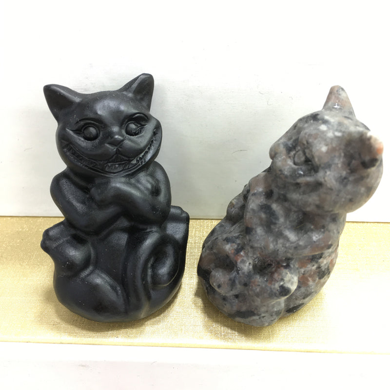 Cheshire Cat Black obsidian Yooperlite Carving Natural crystal carved