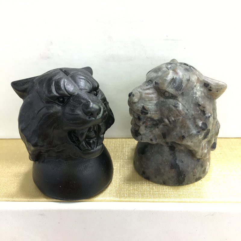 Tiger's head Black obsidian Yooperlite Carving Natural crystal animal carved